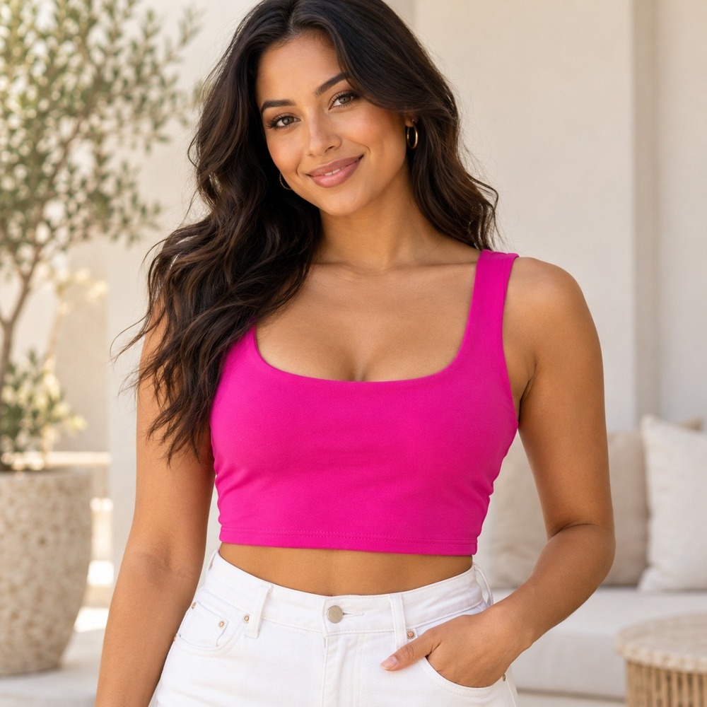 Lulus Crop Top Women Size S Pink Square Neck Sleeveless Stretch Crepe Tank Top